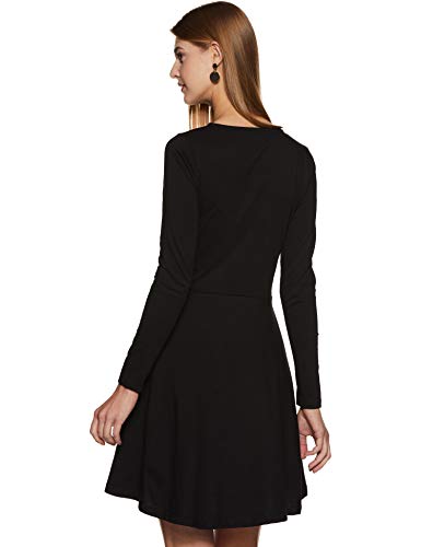 Miss Chase Women's Maroon Solid Full Sleeve Round Cut-Out Neck Mini Skater Dress